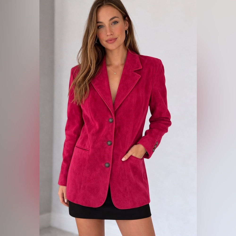 D&Co Genuine Leather Suede Jacket Fuchsia Pink Women’s Sz M Washable Chic - Picture 1 of 9